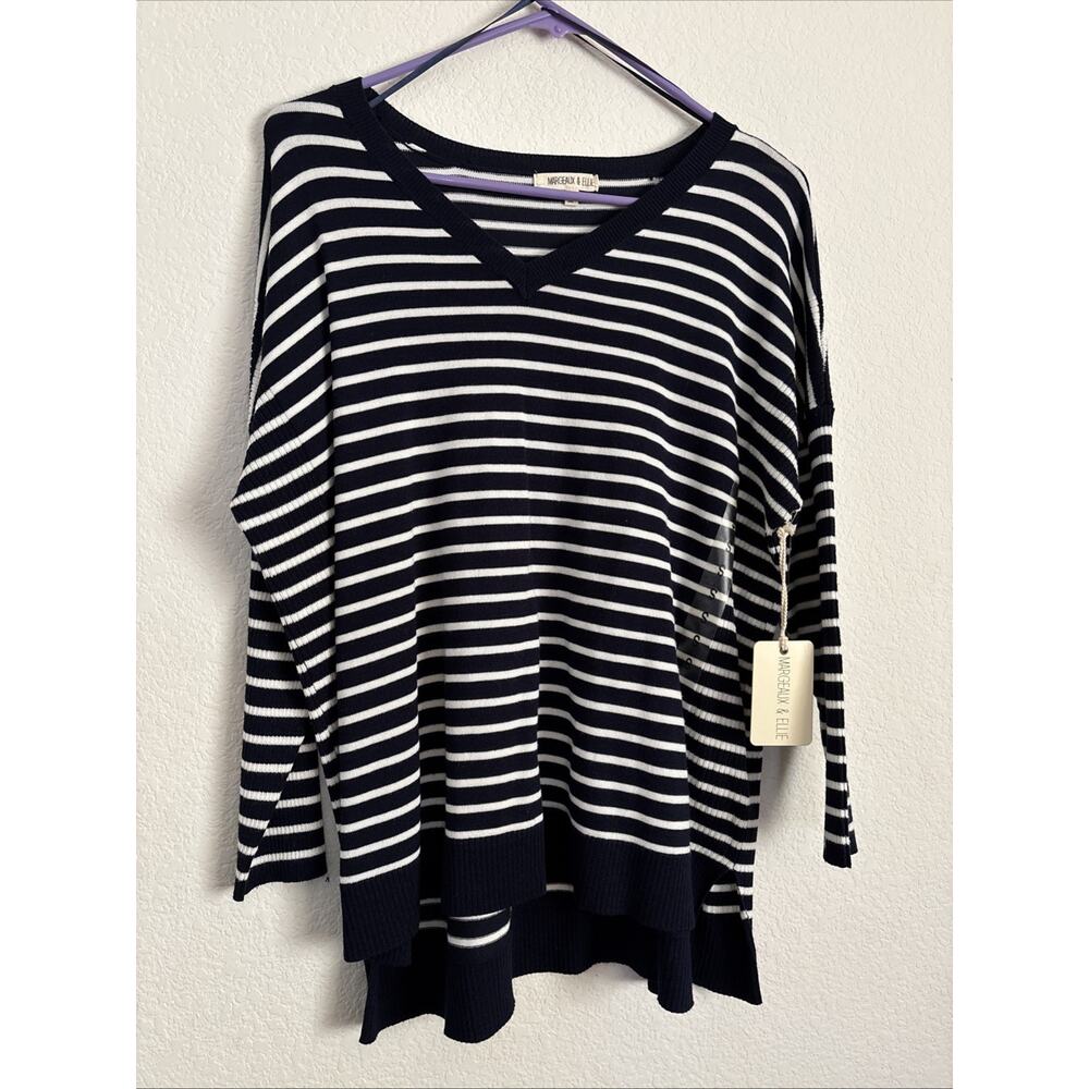 Margeaux & Ellie Sweater Long Sleeve NWT Small Blue & White